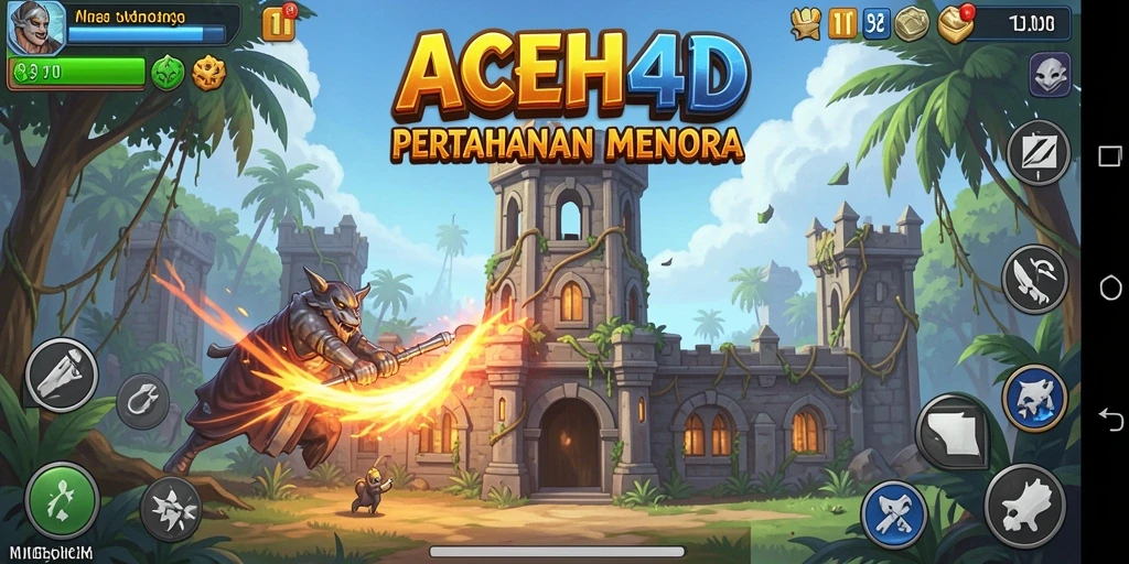Tampilan gameplay yang menarik dari ACEH4D dengan berbagai menara pertahanan.