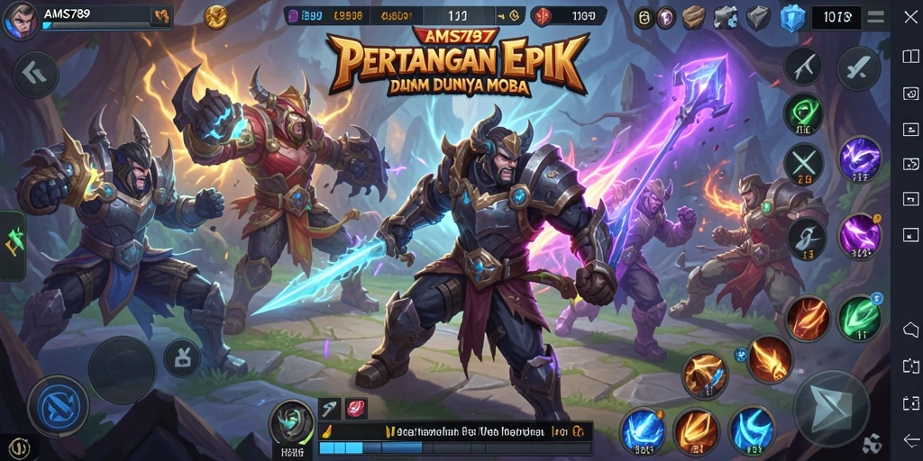 Tampilan gameplay seru dalam AMS789, pertarungan strategis MOBA yang mendebarkan.