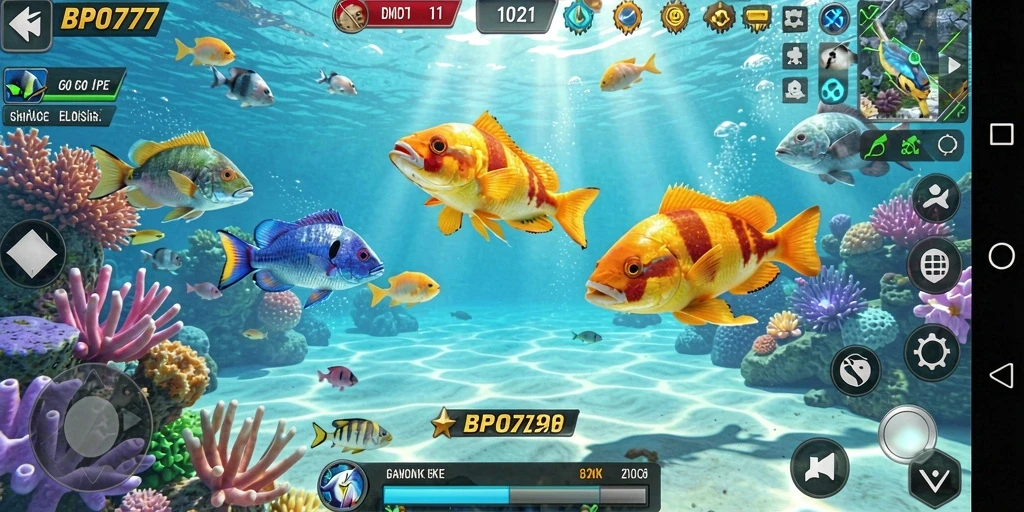 Screenshot utama BPO777 menampilkan aksi seru dalam berburu ikan.