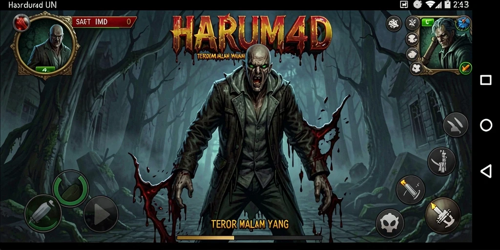 Tangkapan layar gameplay <strong>HARUM4D</strong> menampilkan suasana gelap dan menakutkan.