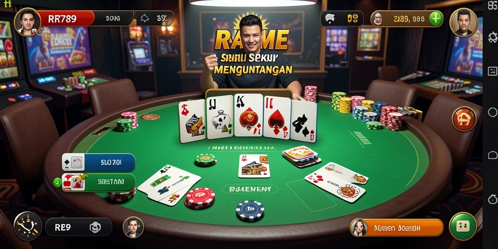 Screenshot gameplay RR789 menampilkan aksi poker yang seru dan intens.