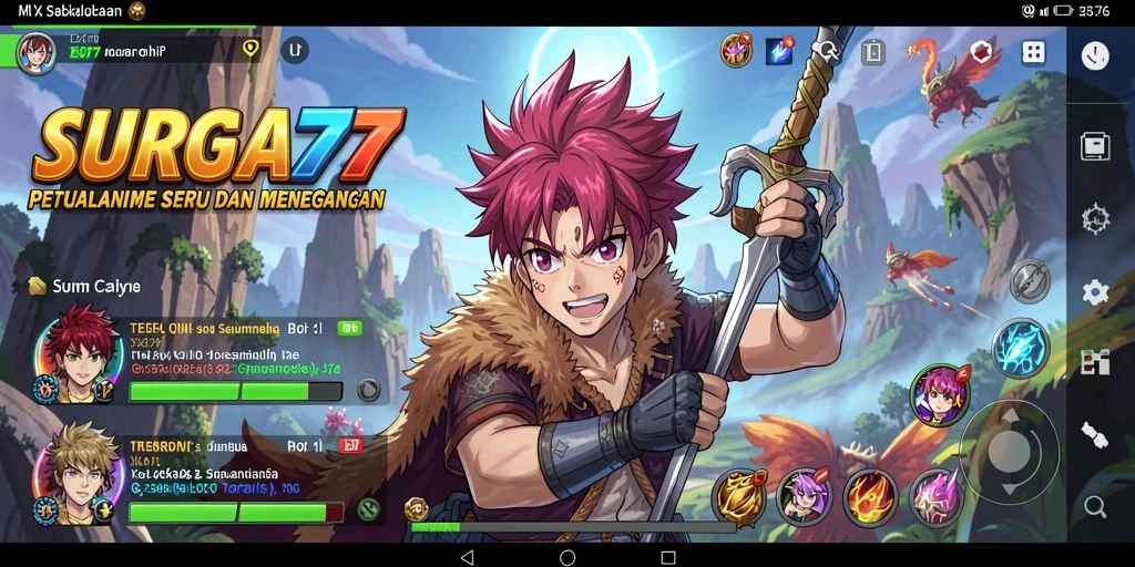 Tampilan gameplay SURGA77 yang berwarna-warni dan penuh aksi.