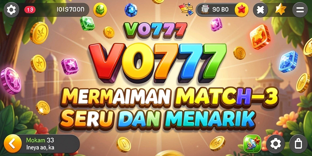 Screenshot VO777 menunjukkan gameplay Match-3 yang seru dan penuh warna.